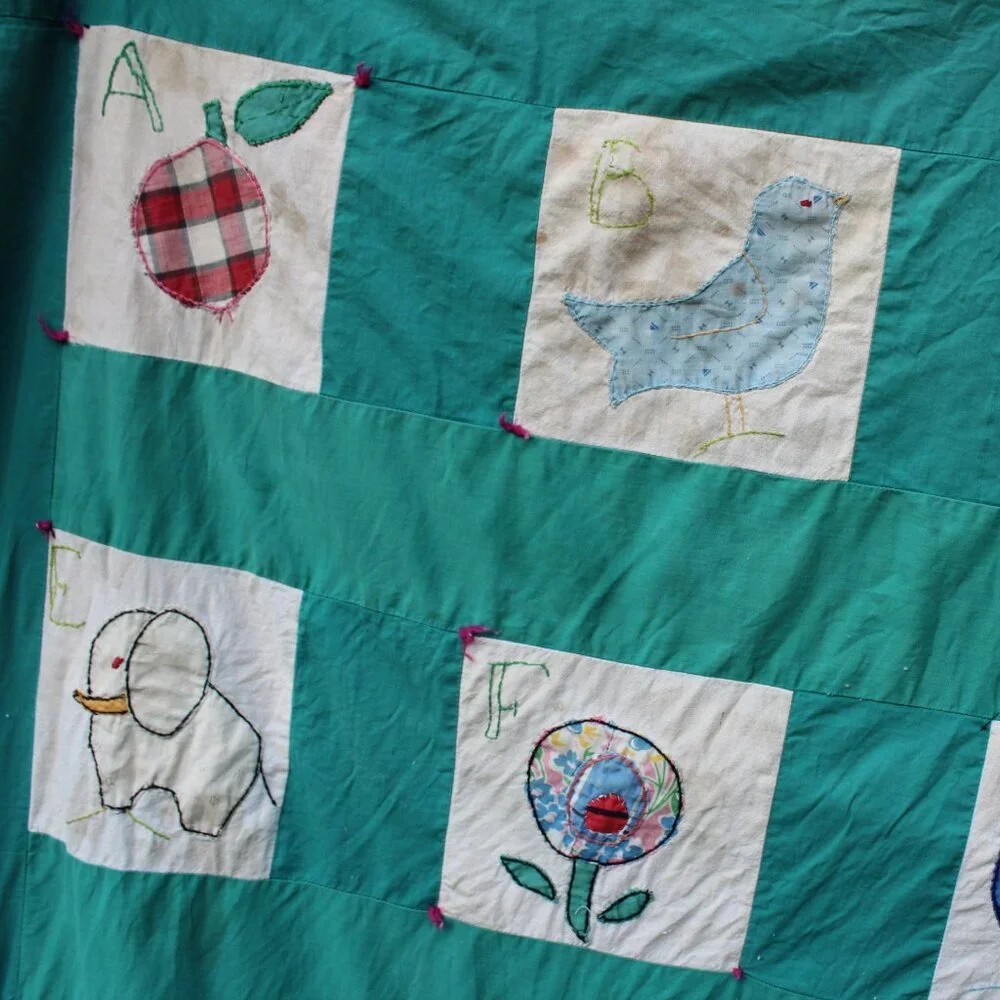 MCM Vintage Patchwork Quilt Farm House Alphabet Sampler Baby Child
